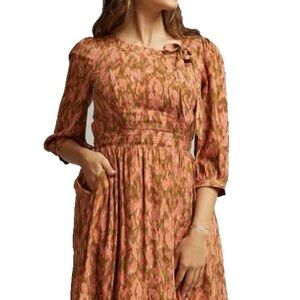 DownEast Floral Long Sleeve Dress - Pink and Green
